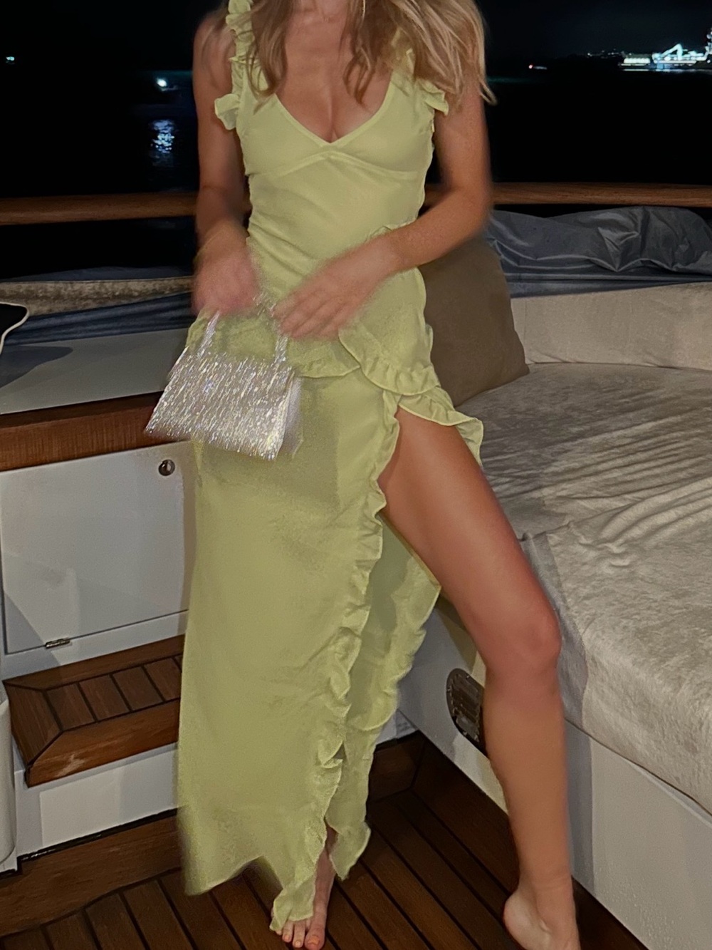 House of CB Pixie Lime Ruffle Maxi Dress in Green